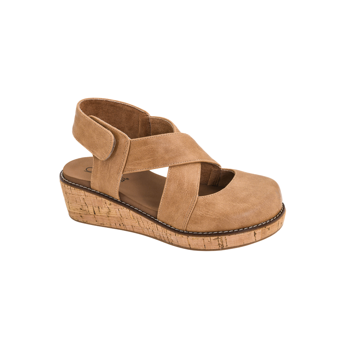 Corky's Footwear Bring It low wedge sandal in caramel with a cushioned footbed and lightweight wedge sole