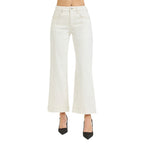 Risen women's cream tummy control high rise cropped wide leg pants with 27.5-inch inseam