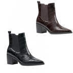 Good Choice Kodiak Western Inspired Short Boot ankle boots with croc-look texture and block heels, shown in black and dark brown.