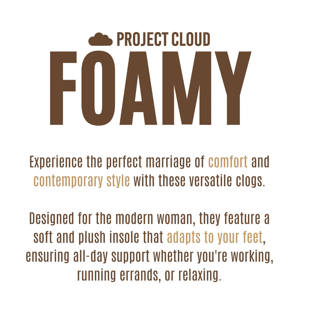 Text graphic for the Cassie Penny Loafer Suede Clog by Project Cloud, showcasing its modern style, all-day comfort, and adaptive insoles with enhanced arch support—crafted as a genuine suede clog that’s water-resistant and versatile for any occasion.