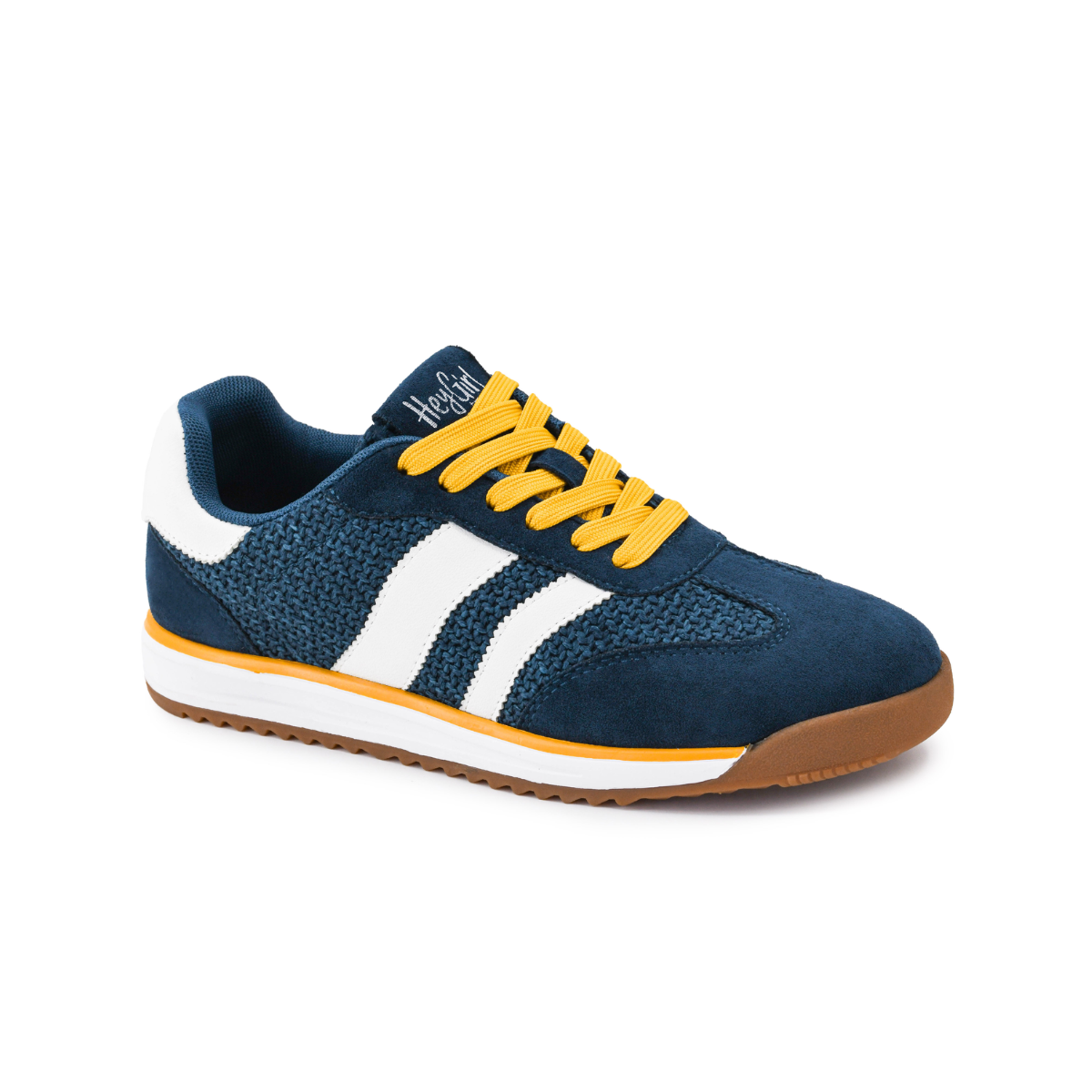 The Run It Back - Teal Sneaker by CORKY’S FOOTWEAR INC is presented on a white background, featuring a teal blue upper with white stripes, yellow laces, a white midsole, and a brown rubber outsole. This sneaker offers a lightweight design and cushioned footbed for all-day comfort. Main image