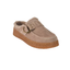 Skechers Cozy Cottage Open Back Clog in tan suede with a faux-fur lining, decorative side buckle, and textured platform sole.