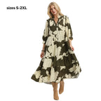 Women's Umgee floral tiered maxi dress with ruffle collar, three-quarter balloon sleeves, smocked cuffs and side pockets