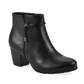The Cliffs by White Mountain Angelo Bootie features black leather, a mid-height stacked block heel, side zipper, and a decorative ankle strap.