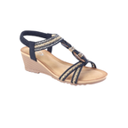 Atalina DW3706 low wedge sandal with braided straps and elastic back strap in black