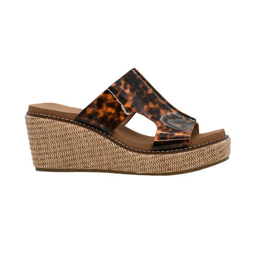 
Kiss N Tell Wedge by Corky’s Footwear in tortoise design with cushioned footbed