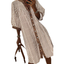 Women's striped shirt dress with leopard trim accents, button-front closure, bracelet sleeves, and a relaxed fit