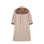 Women's striped shirt dress with leopard trim accents, button-front closure, bracelet sleeves, and a relaxed fit