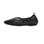The DELICATO Poise Leather Ballerinas from fit flop feature a black ruched elastic upper, rounded toe, and small back pull tab—combining comfort and effortless style for easy all-day wear.