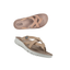 A pair of Cliffs Banksy Tan Print strappy flat sandals with cushioned footbed and textured sole, featuring crisscross straps, shown from top and side views on a white background.