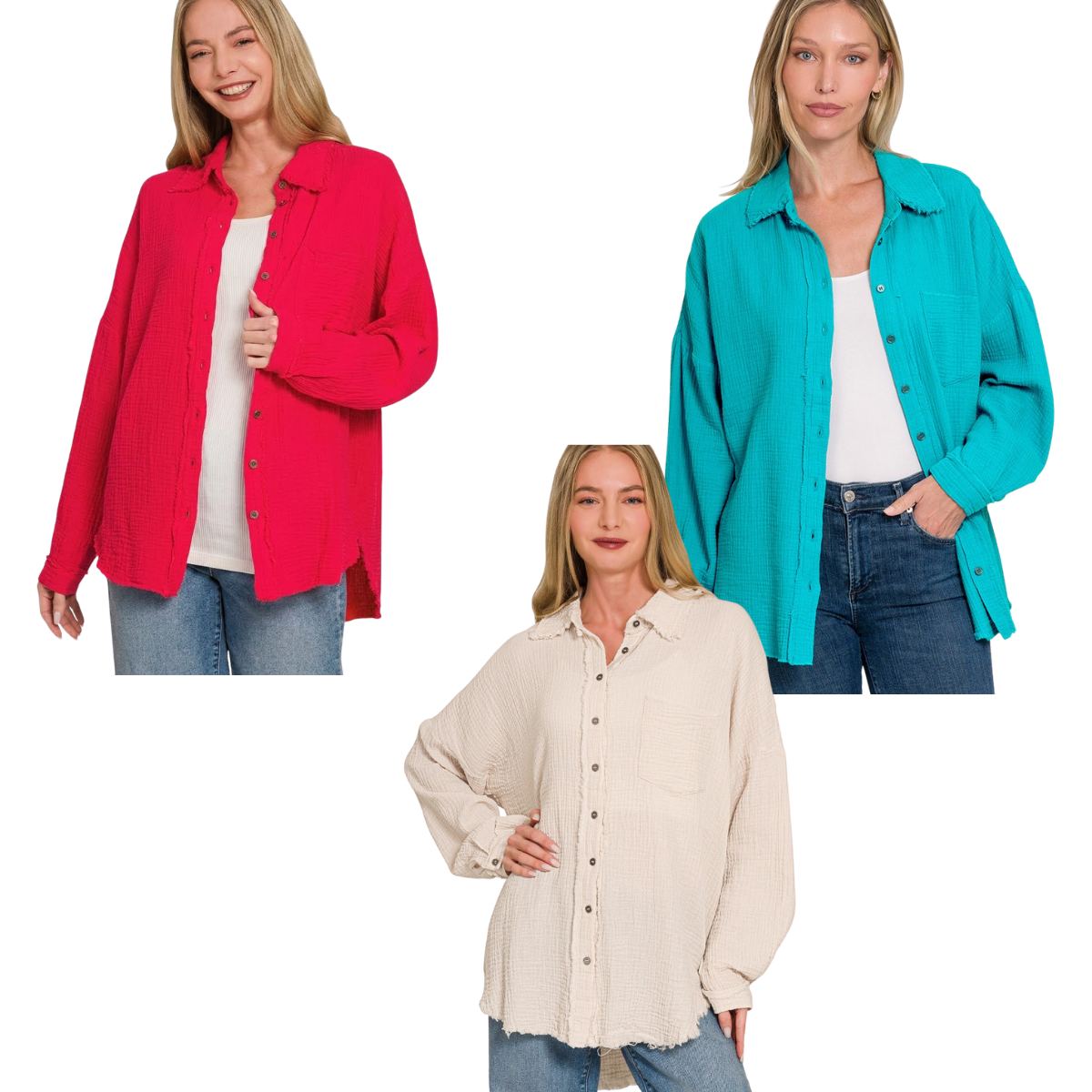 double gauze oversized shirt with raw edge detail and relaxed fit Main image