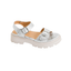 The That's Just Me Platform Sandal by CORKY'S FOOTWEAR INC is a silver comfort sandal with a thick, ridged white sole and two adjustable buckle straps over the foot and ankle.
