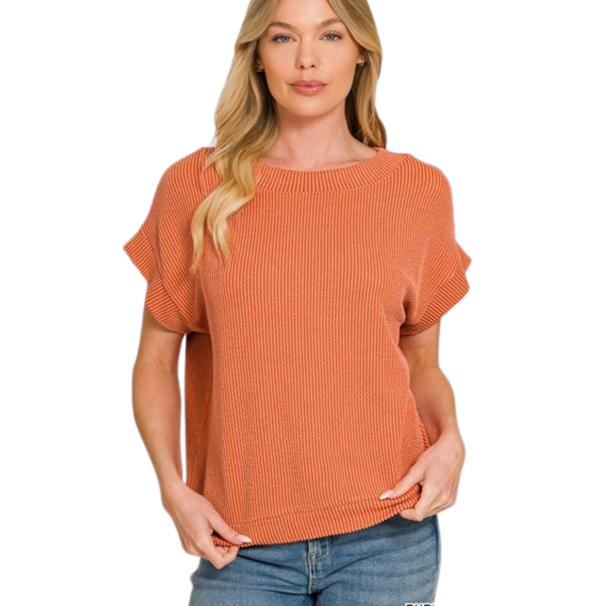 Raised Rib Cap Sleeve Top Secondary image