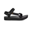 The TEVA MIDFORM UNIVERSAL BLACK is a sport sandal by TEVA with adjustable recycled polyester straps and a textured sole, displayed in side profile on a white background.