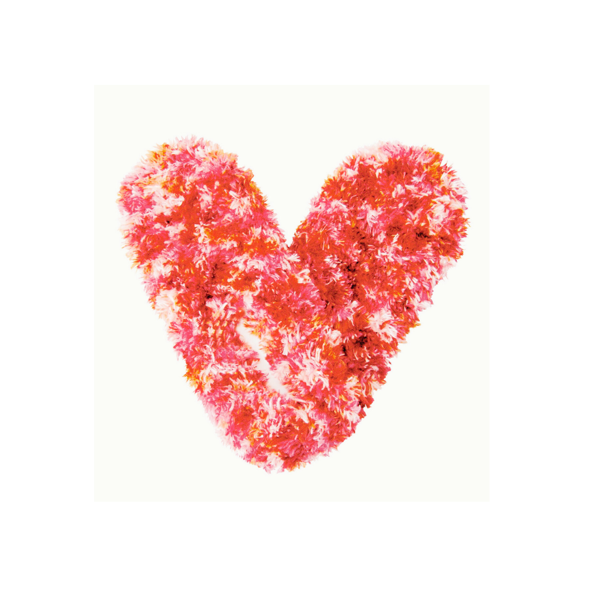 Heart-shaped figure made of red, pink, and orange flowers on a white background, reminiscent of the cozy warmth you feel in RED CARPET STUDIOS LTD FUZZY FOOTIES - MANY COLORS!