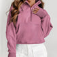 Zip Up Stand Collar Ribbed Thumbhole Sleeve Sweatshirt - 12 colors to choose from