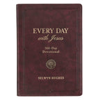 Burgundy Devotional Every Day with Jesus Faux Leather book with gold text reading “366-Day Devotional” and “SELWYN HUGHES,” featuring a circular cross icon.