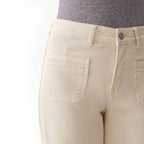 Faire Off White Mid Rise Straight Pants, featuring an off-white color, a mid-rise fit, straight legs, and patch pockets.
