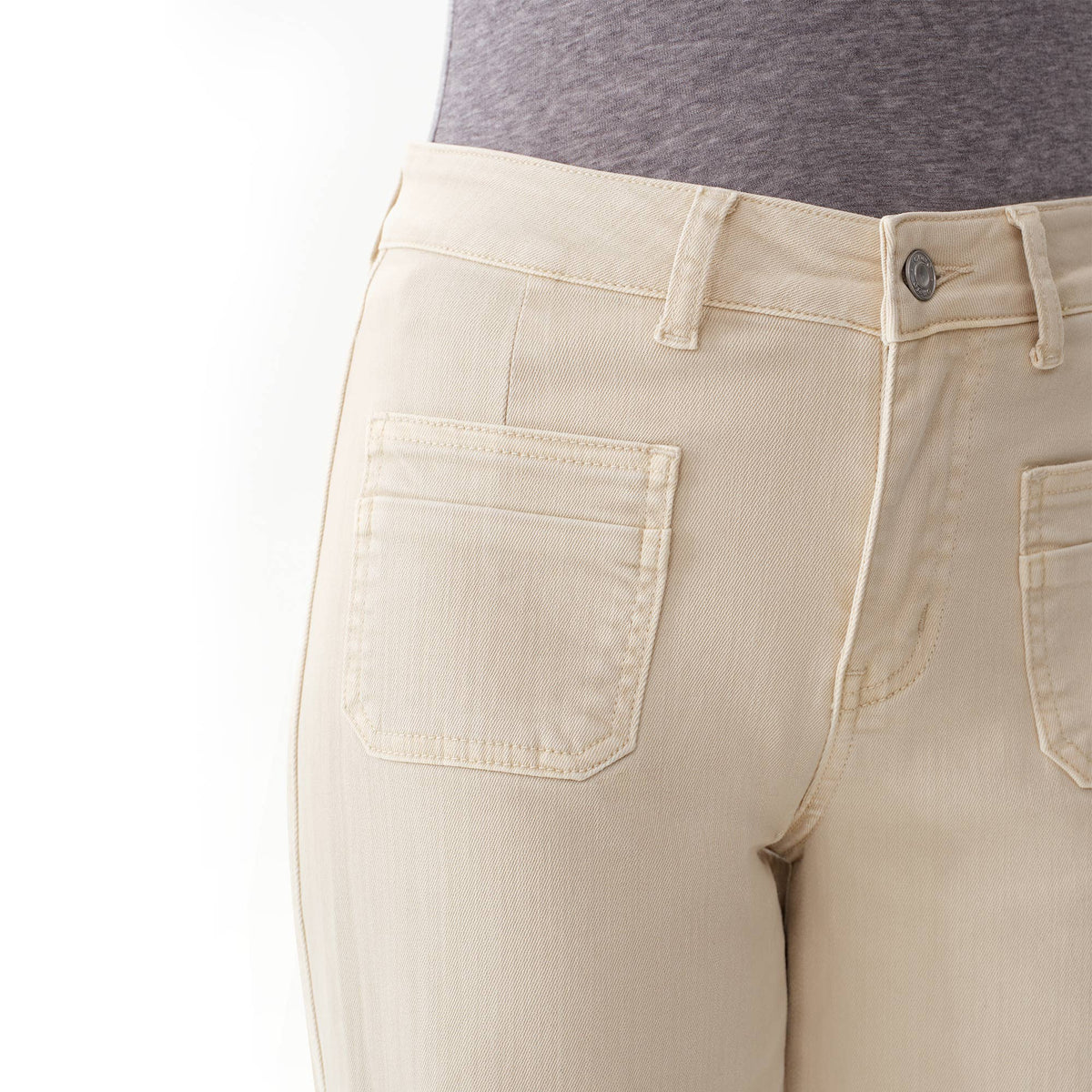 Faire Off White Mid Rise Straight Pants, featuring an off-white color, a mid-rise fit, straight legs, and patch pockets.