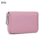 The ACCITY CARD WALLET Anti-Theft Wallet, featuring pink textured leather and RFID protection, is displayed upright against a white background.