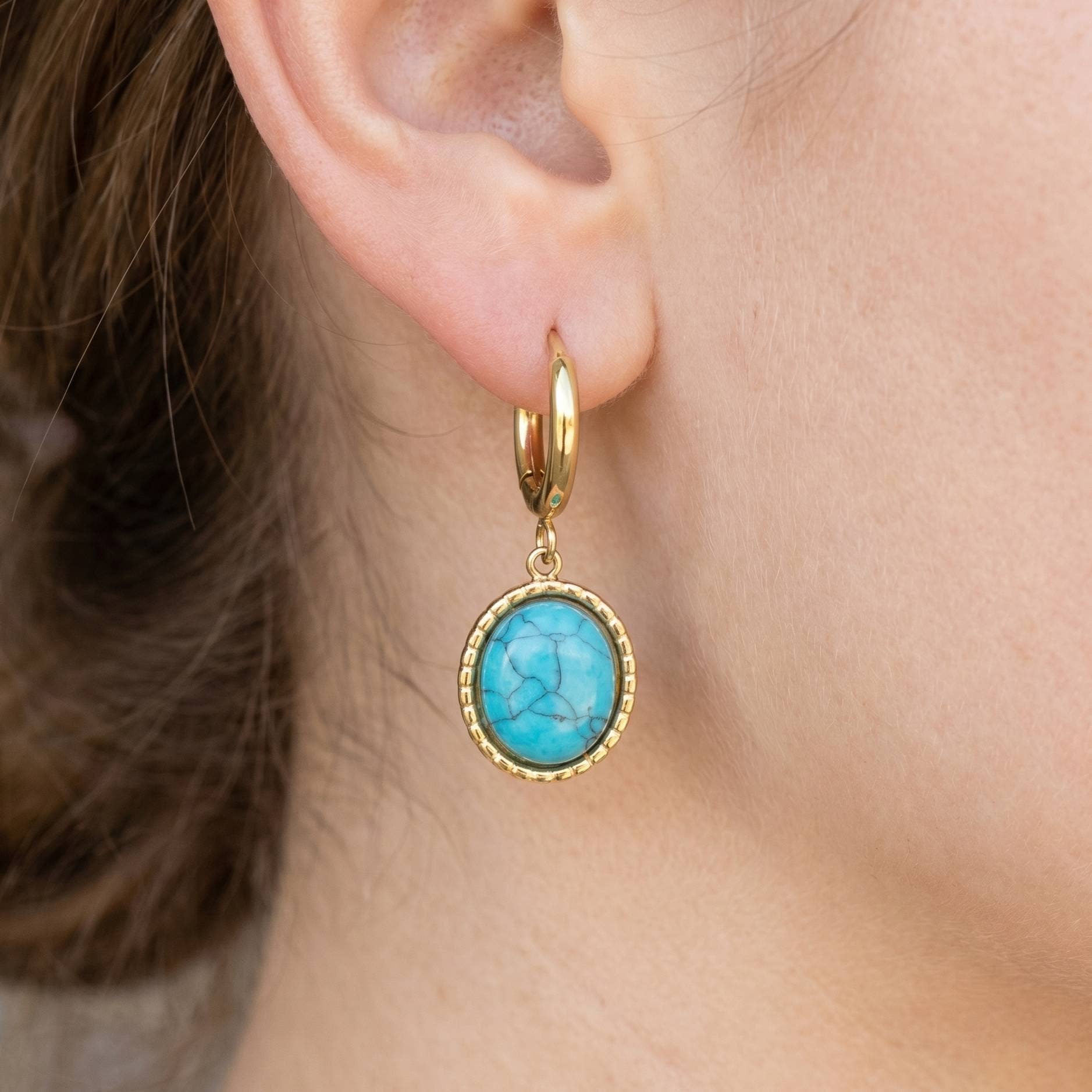 Anarchy Street’s Oval Turquoise Stone Drop Earrings add a vibrant touch for fans of classic turquoise styles and modern statement pieces alike.