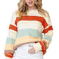 White Striped Color Block Drop Shoulder Knit Sweater