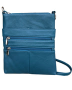 The Roma Leathers, Inc. large cowhide leather crossbody shoulder bag features an adjustable strap and multiple zippered pockets, shown against a white background.