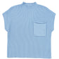 Image of the Shewin Patch Pocket Ribbed Knit Short Sleeve Sweater, showcasing a blue knit fabric with short sleeves, a round neckline, and a single chest pocket.