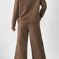 Dark Brown Textured Loose Slouchy Long Sleeve Top and Pants Set