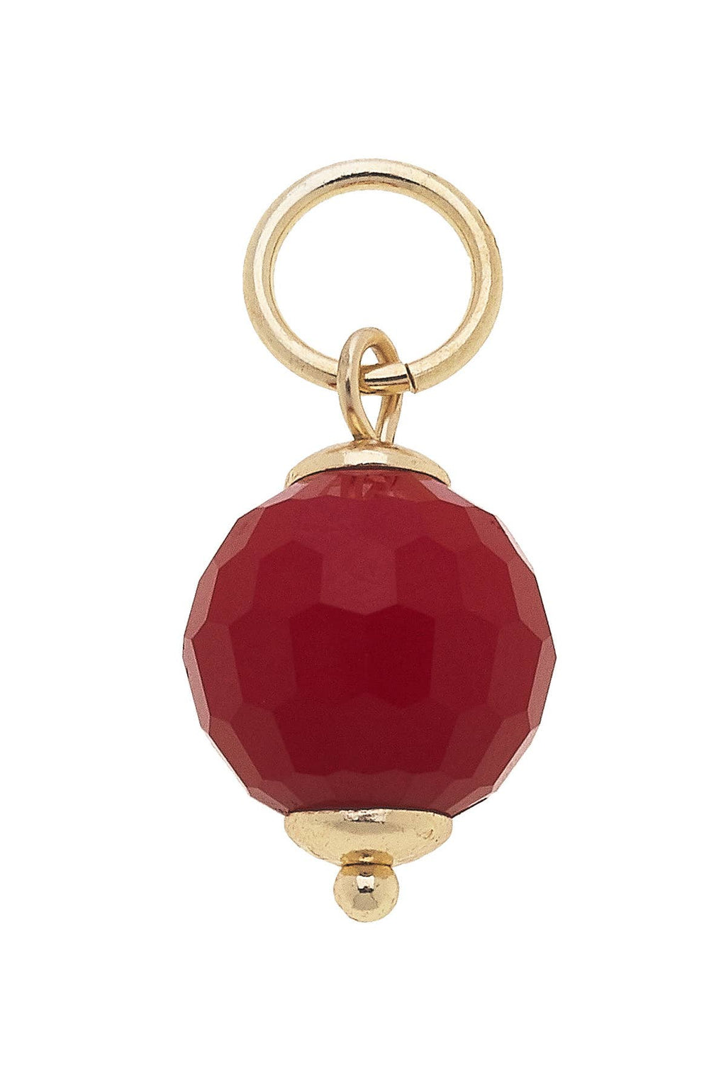 Introducing the Resin Bead Charm by Canvas Style—a faceted red resin pendant featuring a gold cap and gold loop at the top, designed to make a striking addition to your charm bracelet or charm necklace collection.
