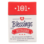 A "Box of Blessings for Nurses" from Christian Art Gifts features inspiring scripture cards and a Bible verse from 2 Chronicles 15:7, adorned with heart graphics on a crisp white and red background—making it a perfect gift for nurses.
