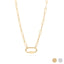 WJW 18K Gold PVD Paperclip Carabiner Necklace featuring elongated links in a classic paperclip style and an oval carabiner clasp, displayed on a white background with both gold and silver color options shown in the bottom right corner. This customizable necklace is perfect as a Carabiner Charm Holder, allowing you to add your favorite charms for a personal touch.