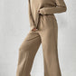 Dark Brown Textured Loose Slouchy Long Sleeve Top and Pants Set