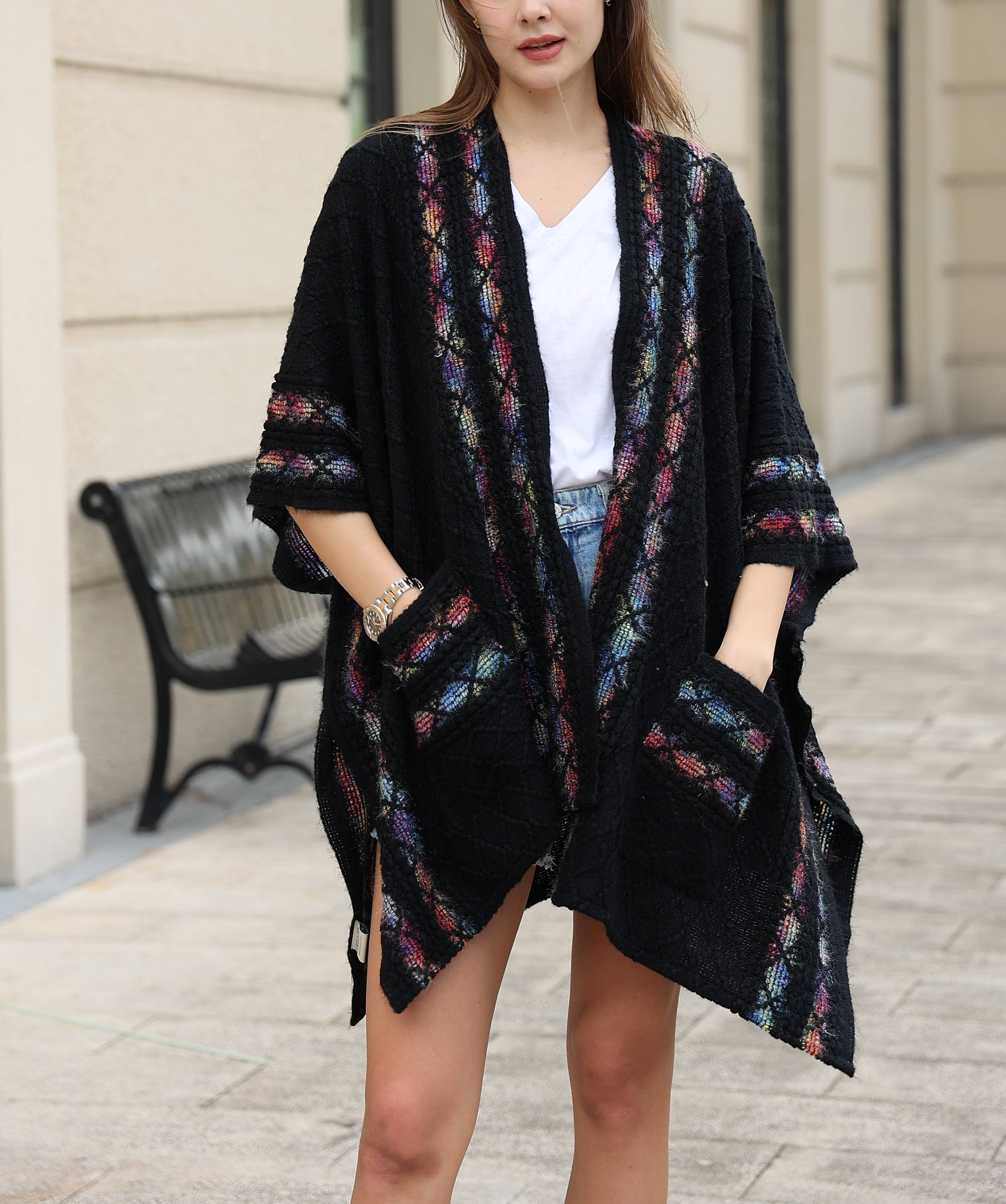 Black Rainbow Trim Pocket Ruana – Flipflops & Whatnots