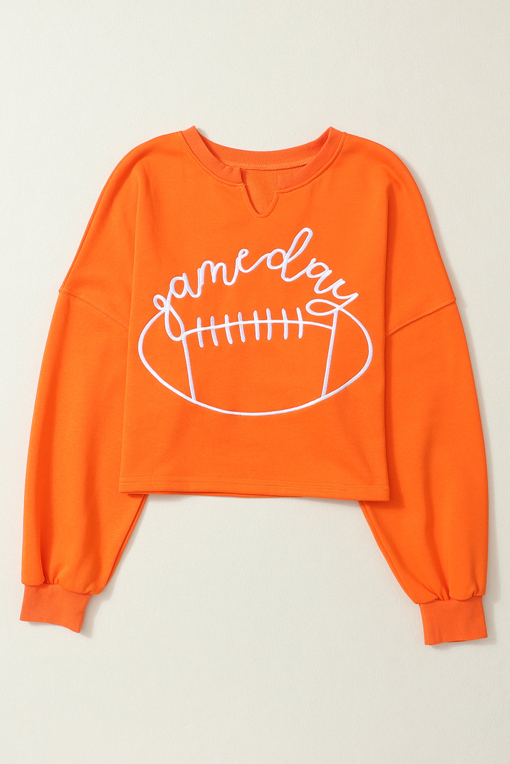 Orange Game Day Lettering Notched Neck Cropped Sweatshirt