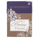 The Christian Art Gifts Box of Blessings For a Precious Friend features beautiful blue, brown, and cream floral designs and makes a thoughtful friendship gift, perfect for sharing uplifting messages and heartfelt encouragement.
