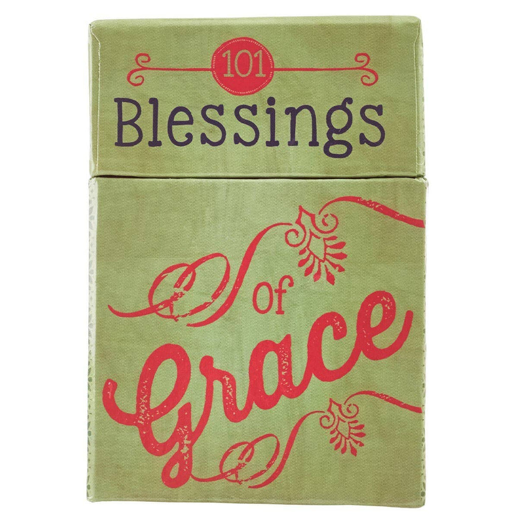 Presented in a green box, the Box of Blessings of Grace from Christian Art Gifts features “101 Blessings of Grace” elegantly displayed in decorative red and black lettering with charming floral accents. This beautifully crafted set contains blessing cards filled with inspiring quotes and uplifting Bible verses.