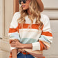 White Striped Color Block Drop Shoulder Knit Sweater