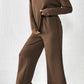 Dark Brown Textured Loose Slouchy Long Sleeve Top and Pants Set