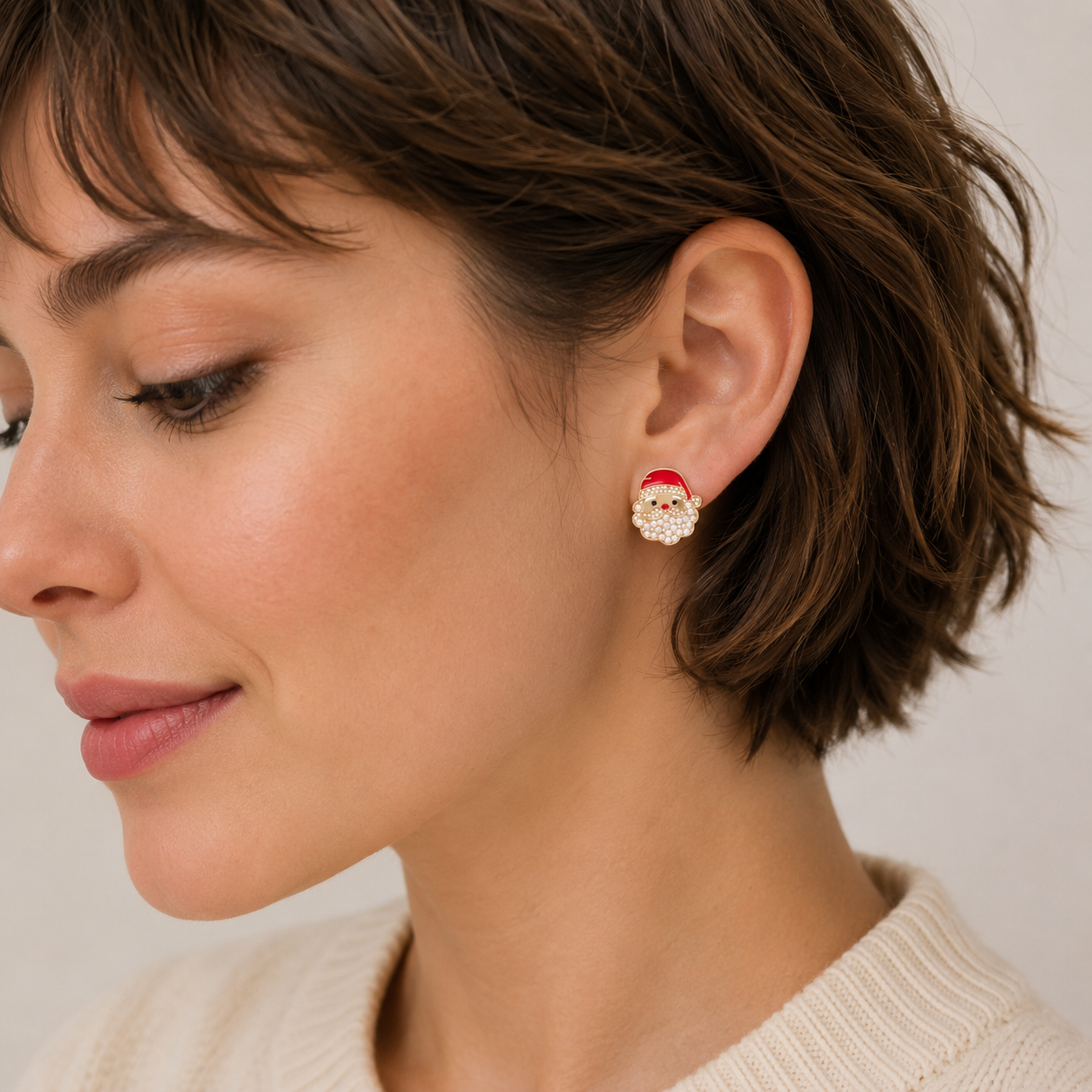 Pearl Santa Claus Stud Earrings | Christmas Holiday Earrings Secondary image
