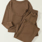 Dark Brown Textured Loose Slouchy Long Sleeve Top and Pants Set