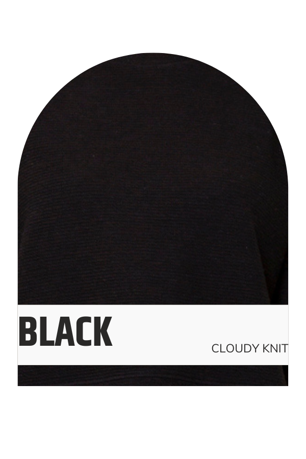 CLOUDY KNIT 3/4 SLEEVE ROUND NECK TOP in black with three-quarter sleeves and a round neck.