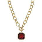 Faire CHUNKY TEXTURED CHAIN TOGGLE 25MM STONE PENDANT: a gold-toned chunky chain necklace with a toggle clasp and a square, deep red stone pendant.