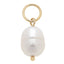 Canvas Style Baroque Pearl Charm in Ivory—an elegant gold loop pendant showcasing a single oval ivory Baroque pearl accented with a small gold bead at the base, set in 18K gold-plated metal, displayed against a white background.