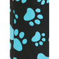 Close-up of Leggings Depot Buttery Soft Print Pajama Pants in black, showcasing a pattern of large and small blue paw prints.