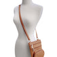 Roma Leathers, Inc. Cowhide leather crossbody with phone pocket, featuring multiple zippered compartments and an adjustable shoulder strap, displayed on a dress form mannequin against a white background.