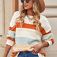 White Striped Color Block Drop Shoulder Knit Sweater