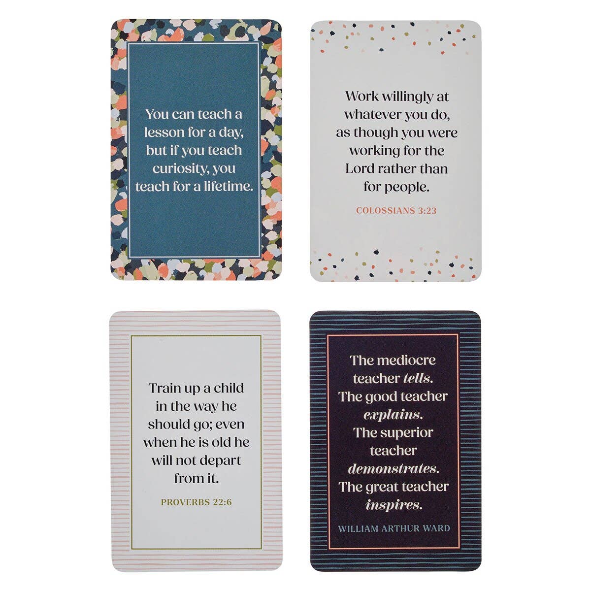 Experience the heartfelt inspiration of the Box of Blessings For A Great Teacher New from Christian Art Gifts. This set features four beautifully bordered cards, each adorned with a unique motivational message celebrating teaching and learning, alongside a Bible verse and an uplifting quote by William Arthur Ward. Thoughtfully designed as a teacher appreciation gift, these cards honor educators’ daily impact while sharing meaningful blessings for any great teacher.