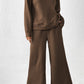 Dark Brown Textured Loose Slouchy Long Sleeve Top and Pants Set