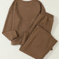 Dark Brown Textured Loose Slouchy Long Sleeve Top and Pants Set